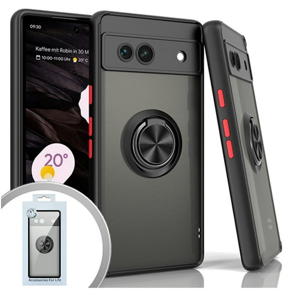 For Google Pixel 7A GWKK3 O-Ring Kickstand Cover Cell Phone Case - Black