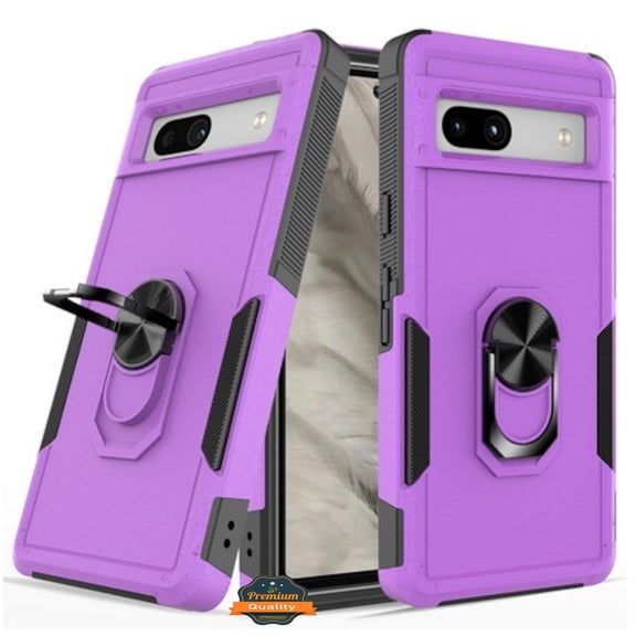 For Google Pixel 7A Heavy Duty Hybrid Rugged Dual Layer 2in1 Shockproof Protective with Magnetic Ring Stand Holder Phone Case Cover by Xpression - Purple