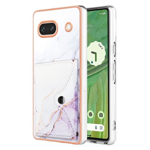 For Google Pixel 7A Marble Patterned Case with Card Holder, Back Folio Kickstand PU Leather + Soft Crystal Bumper Edge, Magnetic Clasp Back Cover For Google Pixel 7A,Lightpurple