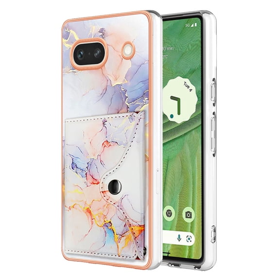 For Google Pixel 7A Marble Patterned Case with Card Holder, Back Folio Kickstand PU Leather + Soft Crystal Bumper Edge, Magnetic Clasp Back Cover For Google Pixel 7A,Marble #1