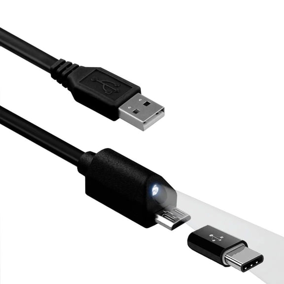 For Google Pixel 7a - 2-in-1 6ft Long USB Cable, Micro-USB and USB-C Type-C Adapter Fast Charging Power Cord Sync Wire LED Light A6Y