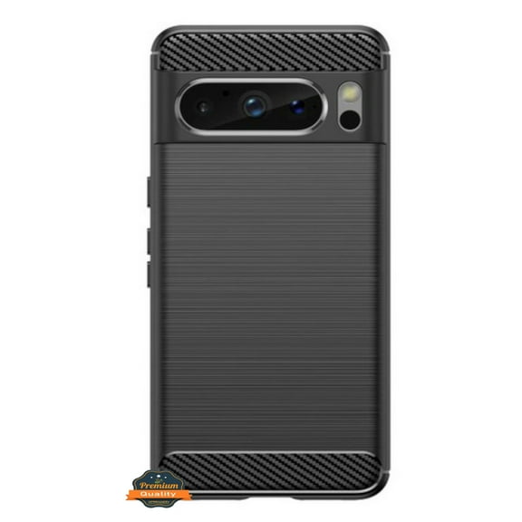 For Google Pixel 8 5G Hybrid Texture Brushed Metal Soft TPU Sillicone Flexible Rubber Slim Fit Rugged Shockproof Phone Case Cover by Xpression - Black