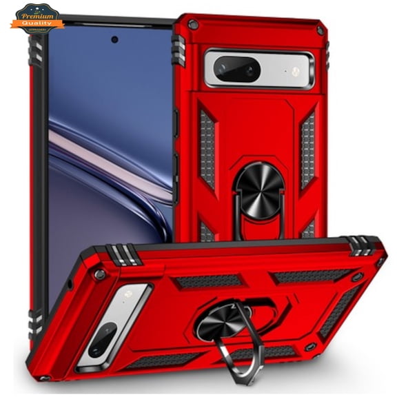 For Google Pixel 8 5G Shockproof Hybrid Dual Layer PC TPU with Ring Stand Metal Kickstand Heavy Duty Armor Shell Phone Case Cover by Xpression - Red