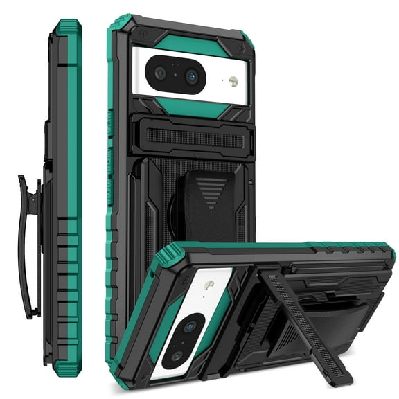 For Google Pixel 8 Case with Belt Clip Holster, Heavy Duty Military Grade Drop Protective, 360° Rotating Kickstand Shockproof TPU Shell Durable Rugged Cover For Google Pixel 8, Darkgreen