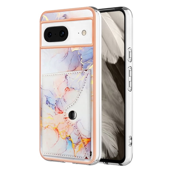 For Google Pixel 8 Marble Patterned Case with Card Holder, Back Folio Kickstand PU Leather + Soft Crystal Bumper Edge, Magnetic Clasp Back Cover For Google Pixel 8,Marble #1