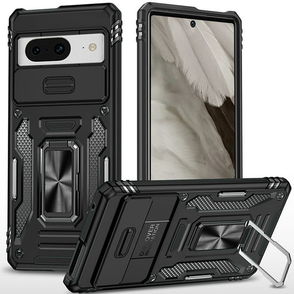 For Google Pixel 8 Pro 5G Hybrid Case with Rotation Ring Stand Shockproof & Camera Window TPU Armor Dropproof Cover ,Xpm Phone Case [ Black ]