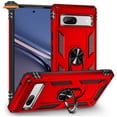 thumbnail image 1 of For Google Pixel 8 Pro 5G Shockproof Hybrid Dual Layer PC TPU with Ring Stand Metal Kickstand Heavy Duty Armor Phone Case Cover by Xpression - Red, 1 of 10
