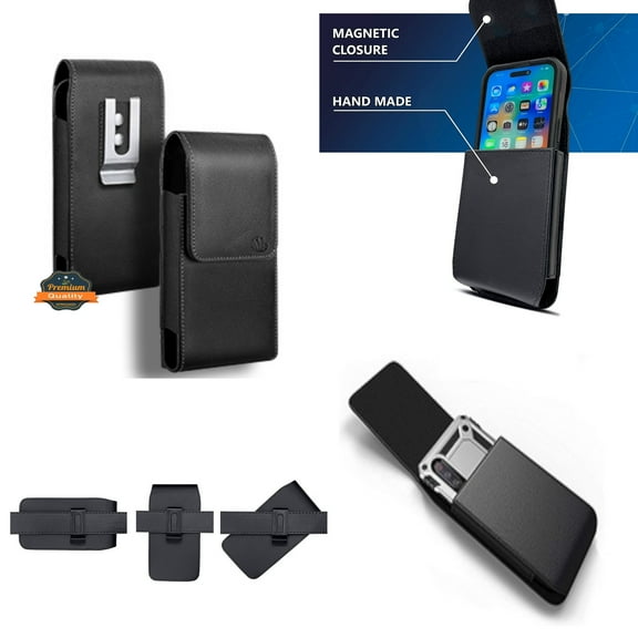 For Google Pixel 8A /7A/ Pixel Fold Universal PU Leather Vertical Phone Pouch Holder Carrying Case [Magnetic Closure] With Fixed Belt Clip Holster Hybrid - Black