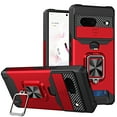 thumbnail image 1 of For Google Pixel 8A Case with Card Holder & 360° Magnetic Ring Stand Heavy Duty Camera Lens Slide Dual Layer Shockproof Hidden Card Slot Slim Wallet Phone Case Cover for Women Men,Red, 1 of 7