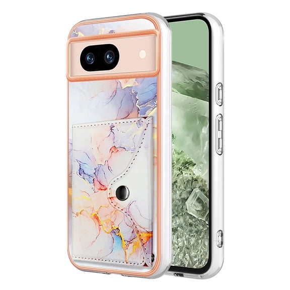 For Google Pixel 8A Marble Patterned Case with Card Holder, Back Folio Kickstand PU Leather + Soft Crystal Bumper Edge, Magnetic Clasp Back Cover For Google Pixel 8A,Marble #1