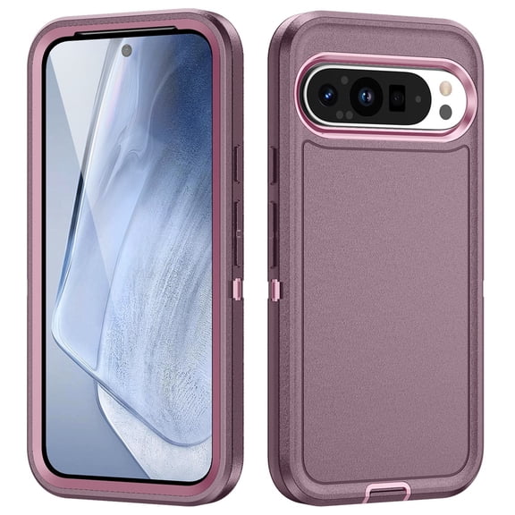 For Google Pixel 9 6.3 inch Shockproof Rugged Full Body Protection Heavy Duty Dust/Drop Proof 3-Layer Cover Case​,Purple,For Google Pixel 9