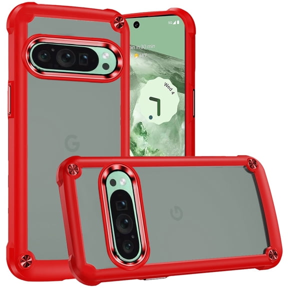 For Google Pixel 9 6.3inch Ultimate CaseX Transparent Hybrid Case with Metal Buttons And Camera Edges - Red