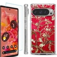 thumbnail image 1 of For Google Pixel 9 / 9 Pro Phone Case Cover, Shockproof Bumper Case with Tempered Glass Screen Protector, by OneToughShield - Almond Blossom Red, 1 of 4