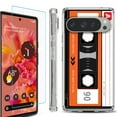 thumbnail image 1 of For Google Pixel 9 / 9 Pro Phone Case Cover, Shockproof Bumper Case with Tempered Glass Screen Protector, by OneToughShield - Cassette Orange, 1 of 4