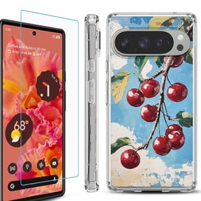 For Google Pixel 9 / 9 Pro Phone Case Cover, Shockproof Bumper Case with Tempered Glass Screen Protector, by OneToughShield - Cherry Bliss