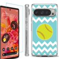 thumbnail image 1 of For Google Pixel 9 / 9 Pro Phone Case Cover, Shockproof Bumper Case with Tempered Glass Screen Protector, by OneToughShield - Chevron/Softball, 1 of 4
