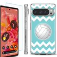 thumbnail image 1 of For Google Pixel 9 / 9 Pro Phone Case Cover, Shockproof Bumper Case with Tempered Glass Screen Protector, by OneToughShield - Chevron/Volleyball, 1 of 4