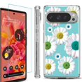 thumbnail image 1 of For Google Pixel 9 / 9 Pro Phone Case Cover, Shockproof Bumper Case with Tempered Glass Screen Protector, by OneToughShield - Daisy/Teal, 1 of 4