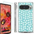 thumbnail image 1 of For Google Pixel 9 / 9 Pro Phone Case Cover, Shockproof Bumper Case with Tempered Glass Screen Protector, by OneToughShield - Flower/Teal, 1 of 4