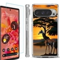 thumbnail image 1 of For Google Pixel 9 / 9 Pro Phone Case Cover, Shockproof Bumper Case with Tempered Glass Screen Protector, by OneToughShield - Giraffe Sunset, 1 of 4