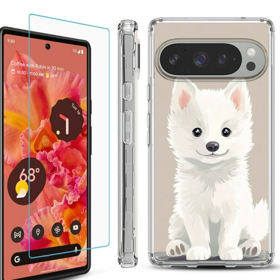 For Google Pixel 9 / 9 Pro Phone Case Cover, Shockproof Bumper Case with Tempered Glass Screen Protector, by OneToughShield - Husky Joy