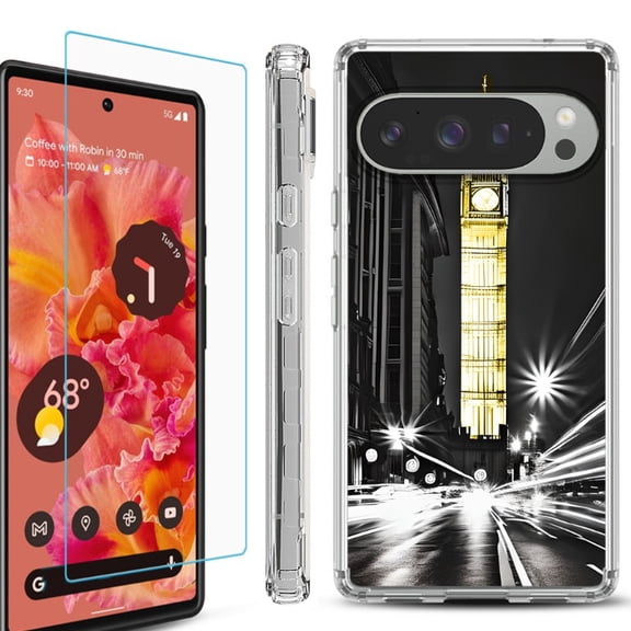 For Google Pixel 9 / 9 Pro Phone Case Cover, Shockproof Bumper Case with Tempered Glass Screen Protector, by OneToughShield - London Night