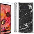 thumbnail image 1 of For Google Pixel 9 / 9 Pro Phone Case Cover, Shockproof Bumper Case with Tempered Glass Screen Protector, by OneToughShield - Marble B/W, 1 of 4