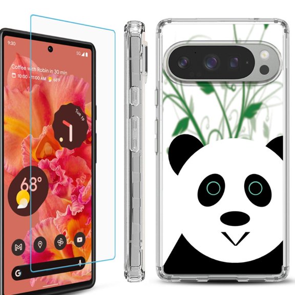 For Google Pixel 9 / 9 Pro Phone Case Cover, Shockproof Bumper Case with Tempered Glass Screen Protector, by OneToughShield - Panda