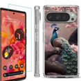 thumbnail image 1 of For Google Pixel 9 / 9 Pro Phone Case Cover, Shockproof Bumper Case with Tempered Glass Screen Protector, by OneToughShield - Peacock Flower, 1 of 4
