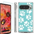 thumbnail image 1 of For Google Pixel 9 / 9 Pro Phone Case Cover, Shockproof Bumper Case with Tempered Glass Screen Protector, by OneToughShield - Pet Paw / Teal, 1 of 4