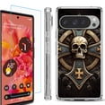 thumbnail image 1 of For Google Pixel 9 / 9 Pro Phone Case Cover, Shockproof Bumper Case with Tempered Glass Screen Protector, by OneToughShield - Skull Art, 1 of 4