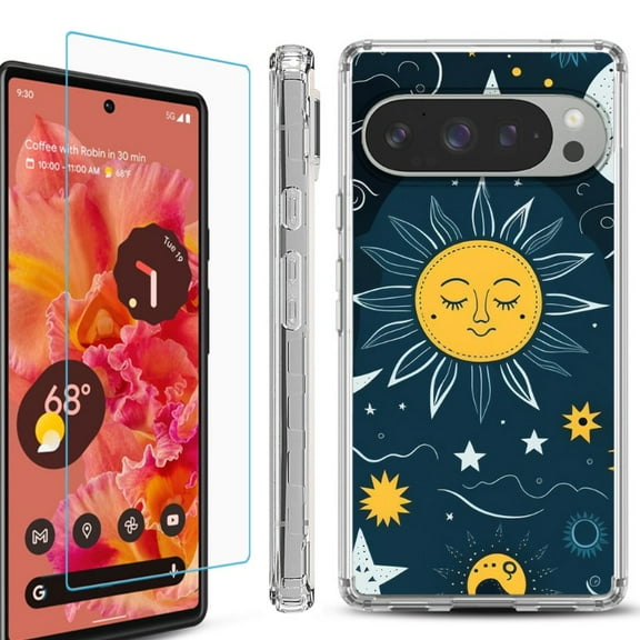 For Google Pixel 9 / 9 Pro Phone Case Cover, Shockproof Bumper Case with Tempered Glass Screen Protector, by OneToughShield - Sun N Star