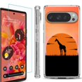 thumbnail image 1 of For Google Pixel 9 / 9 Pro Phone Case Cover, Shockproof Bumper Case with Tempered Glass Screen Protector, by OneToughShield - Sunset Giraffe, 1 of 4