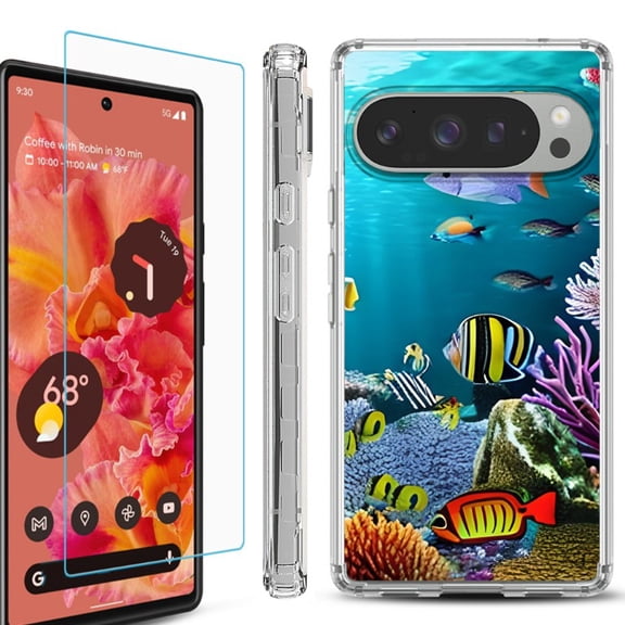 For Google Pixel 9 / 9 Pro Phone Case Cover, Shockproof Bumper Case with Tempered Glass Screen Protector, by OneToughShield - Underwater