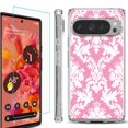 thumbnail image 1 of For Google Pixel 9 / 9 Pro Phone Case Cover, Shockproof Bumper Case with Tempered Glass Screen Protector, by OneToughShield - Victorian White/Pink, 1 of 4