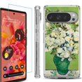 thumbnail image 1 of For Google Pixel 9 / 9 Pro Phone Case Cover, Shockproof Bumper Case with Tempered Glass Screen Protector, by OneToughShield - White Roses, 1 of 4