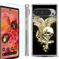 thumbnail image 1 of For Google Pixel 9 / 9 Pro Phone Case Cover, Shockproof Bumper Case with Tempered Glass Screen Protector, by OneToughShield - Wing Skull, 1 of 4