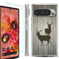 thumbnail image 1 of For Google Pixel 9 / 9 Pro Phone Case Cover, Shockproof Bumper Case with Tempered Glass Screen Protector, by OneToughShield - Wood/Deer, 1 of 4