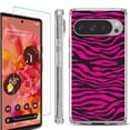 thumbnail image 1 of For Google Pixel 9 / 9 Pro Phone Case Cover, Shockproof Bumper Case with Tempered Glass Screen Protector, by OneToughShield - Zebra Pink, 1 of 4