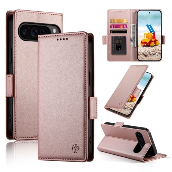 For Google Pixel 9 / Pixel 10  Wallet Case Flip Card Holder,PU Leather Side Buckle Magnetic Frosted Women Men Cover,Rose gold,For Pixel 9 / Pixel 10
