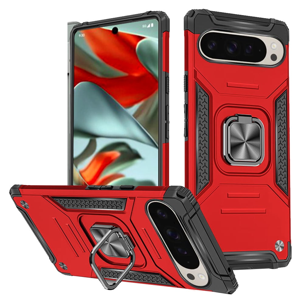 For Google Pixel 9 Pro 6.8inch Robust Kickstand Hybrid Red