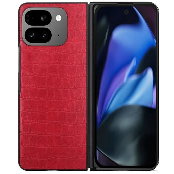 For Google Pixel 9 Pro Fold PU Vegan Leather Premium Hard Snap On Case Cover - Red
