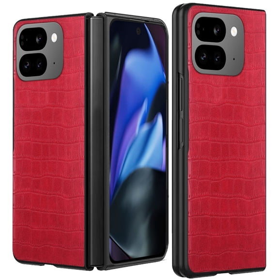 For Google Pixel 9 Pro Fold Slim Thin PU Vegan Leather Flip Snap On Hybrid Shockproof TPU PC Hard Shell Durable Cover ,Xpm Phone Case [ Red ]