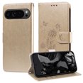 thumbnail image 1 of For Google Pixel 9 Pro XL Case Wallet, Stylish Flower Butterfly Embossed PU Leather Flip Cover Stand Shockproof Cards Slots Hand Wrist Phone Case for Google Pixel 9 Pro XL, Gold, 1 of 11