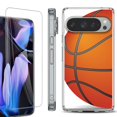 thumbnail image 1 of For Google Pixel 9 Pro XL Phone Case Cover, Shockproof Bumper Case with Tempered Glass Screen Protector, by OneToughShield - Basketball, 1 of 4