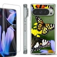 thumbnail image 1 of For Google Pixel 9 Pro XL Phone Case Cover, Shockproof Bumper Case with Tempered Glass Screen Protector, by OneToughShield - Butterfly Flower, 1 of 4