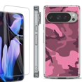 thumbnail image 1 of For Google Pixel 9 Pro XL Phone Case Cover, Shockproof Bumper Case with Tempered Glass Screen Protector, by OneToughShield - Camo Pink, 1 of 4