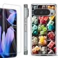 thumbnail image 1 of For Google Pixel 9 Pro XL Phone Case Cover, Shockproof Bumper Case with Tempered Glass Screen Protector, by OneToughShield - Candy Box, 1 of 4