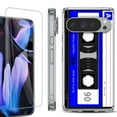 thumbnail image 1 of For Google Pixel 9 Pro XL Phone Case Cover, Shockproof Bumper Case with Tempered Glass Screen Protector, by OneToughShield - Cassette Blue, 1 of 4