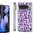 thumbnail image 1 of For Google Pixel 9 Pro XL Phone Case Cover, Shockproof Bumper Case with Tempered Glass Screen Protector, by OneToughShield - Cheetah Purple, 1 of 4